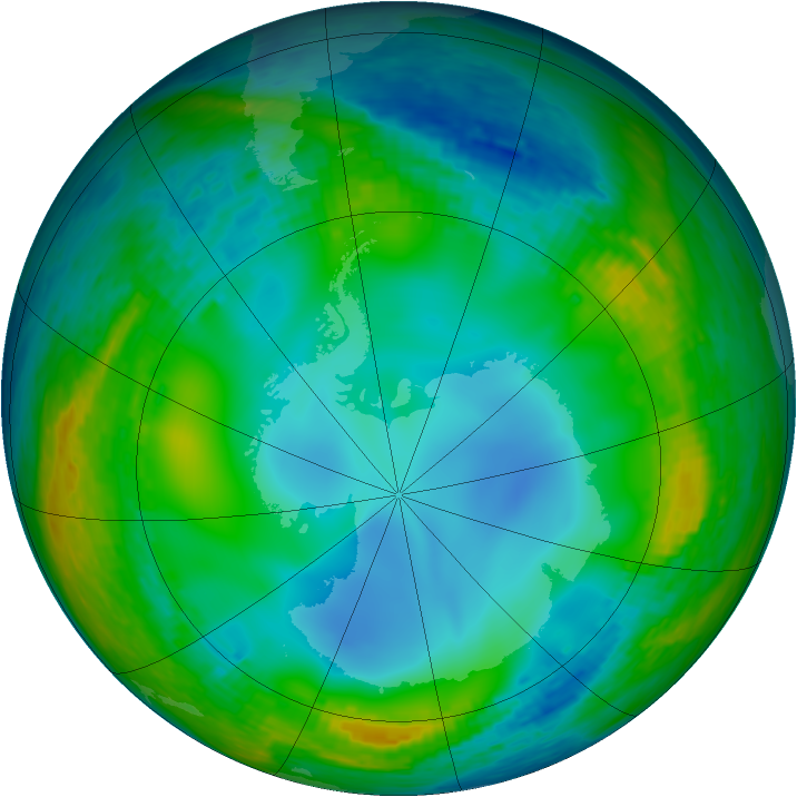 Antarctic ozone map for 06 July 1990